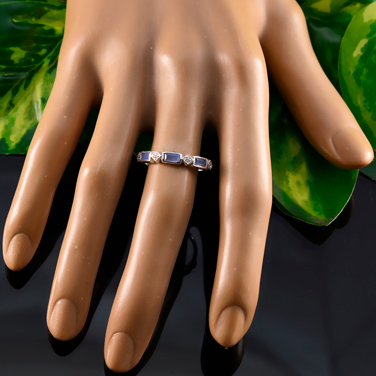 Blue Chalcedony quarter Japanese Silver Blue Gemstone Dainty Trendy Band Jewellery