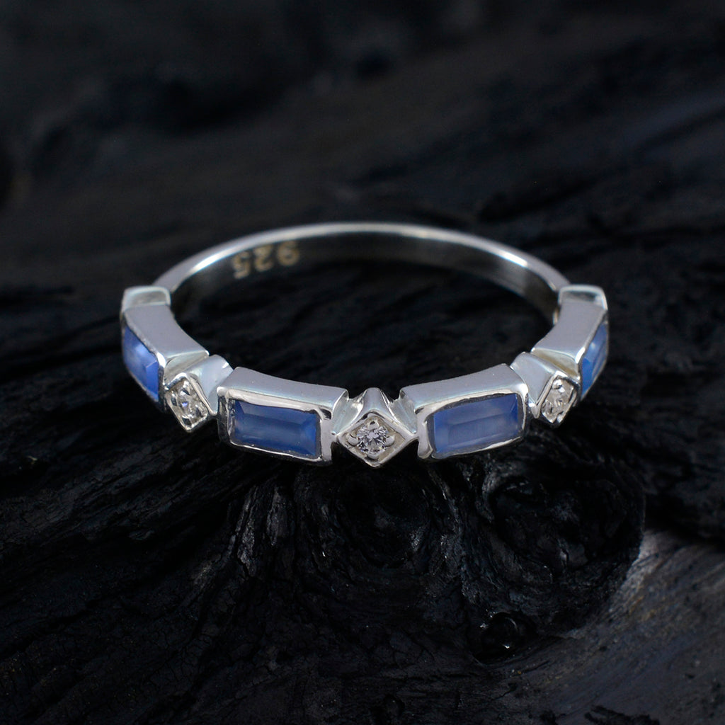 Blue Chalcedony quarter Japanese Silver Blue Gemstone Dainty Trendy Band Jewellery