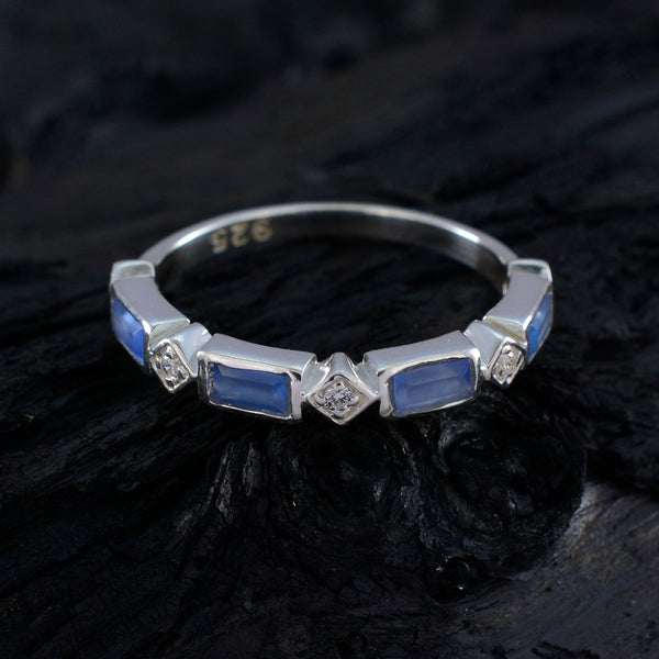Blue Chalcedony quarter Japanese Silver Blue Gemstone Dainty Trendy Band Jewellery