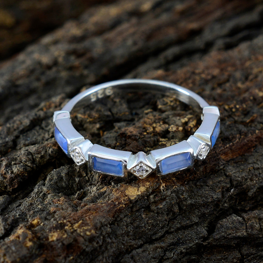 Blue Chalcedony quarter Japanese Silver Blue Gemstone Dainty Trendy Band Jewellery