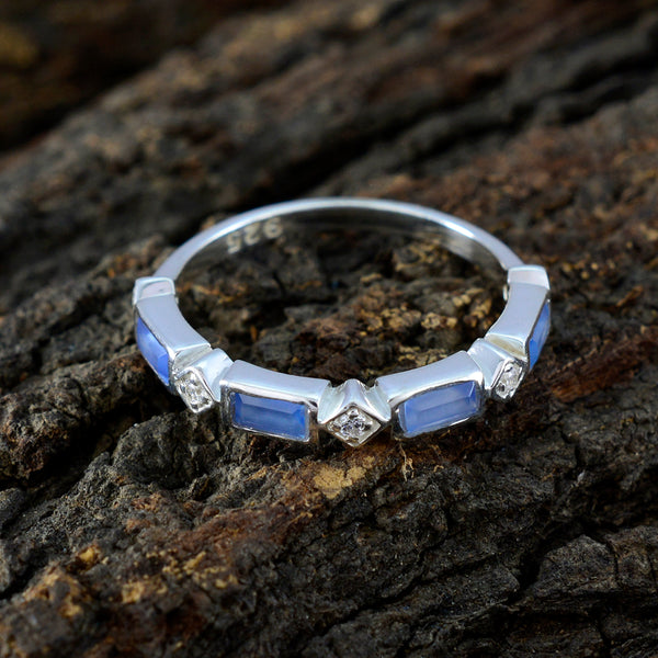 Blue Chalcedony quarter Japanese Silver Blue Gemstone Dainty Trendy Band Jewellery