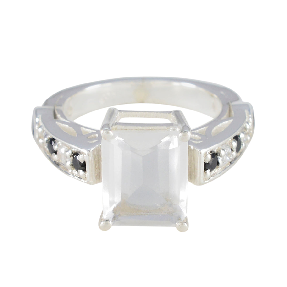 Schwarzer Onyx Halo Indischer 92,5 Silber Schwarze Edelsteine Klassischer, anspruchsvoller Ringschmuck Hauptbild