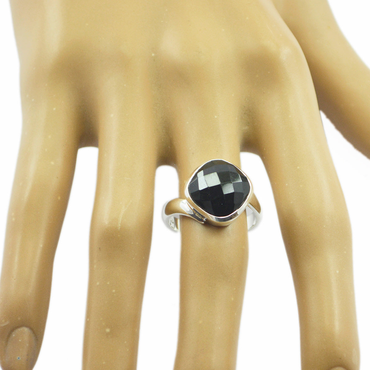 Svart Onyx Solitaire Egyptisk Sterlingsilver Svart Ädelsten Klassisk Glamorös Ringsmycken Sekundär produktbild