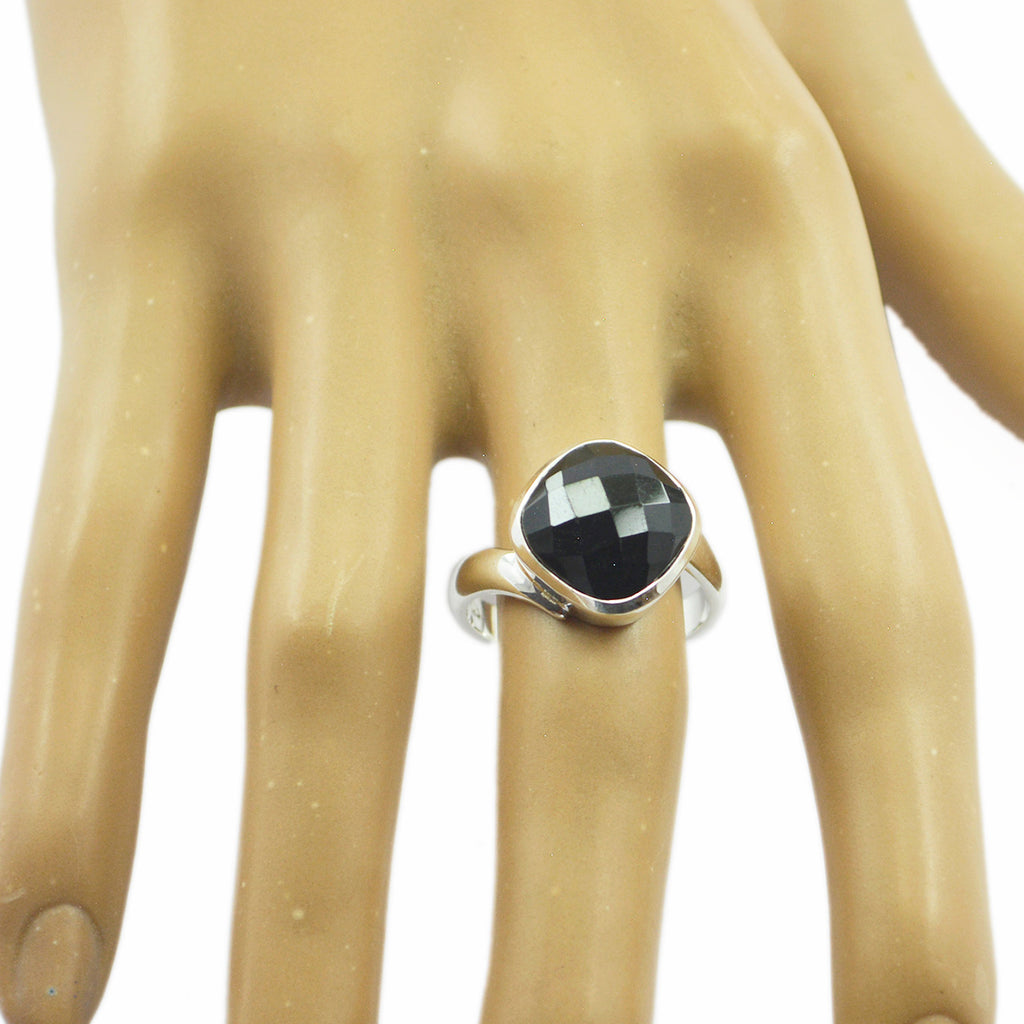 Black Onyx Solitaire Egyptian Sterling Silver Black Gemstone Classic Glamorous Ring Jewelry