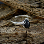 Black Onyx Solitaire Japanese Silver Black Gemstone Whisper thin Romantic Ring Jewellery