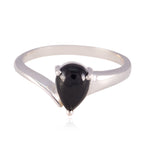 Black Onyx Solitaire Japanese Silver Black Gemstone Whisper thin Romantic Ring Jewellery