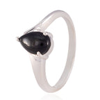 Black Onyx Solitaire Japanese Silver Black Gemstone Whisper thin Romantic Ring Jewellery