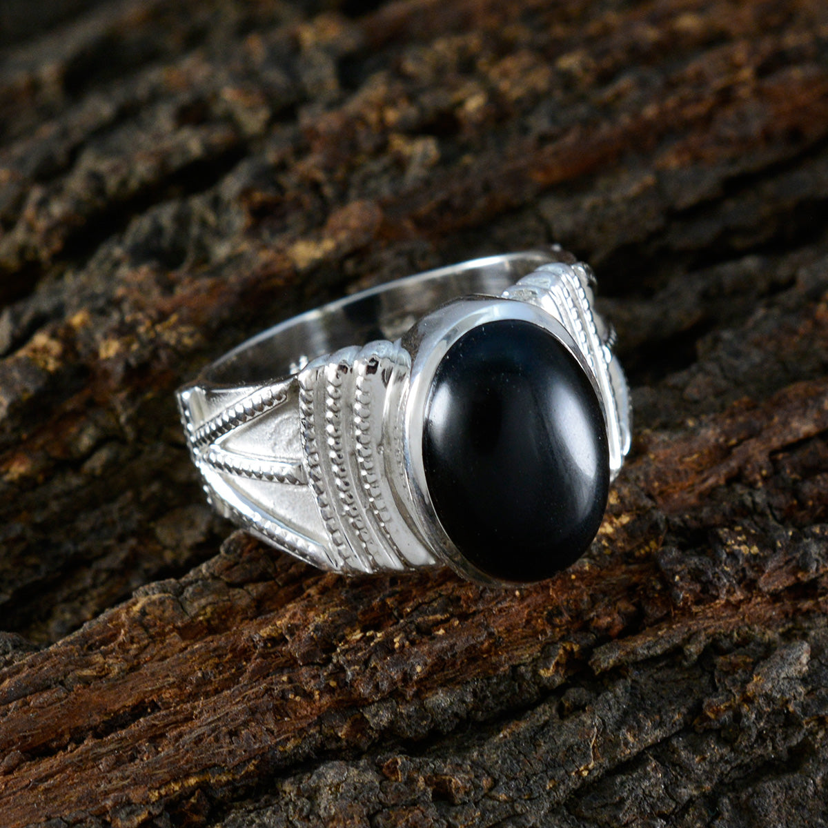 Black Onyx Solitaire Egyptian Silver Black Gemstones Essential  Trendy Ring Jewellery