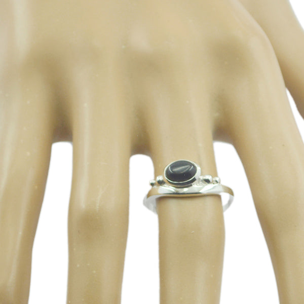 Black Onyx Solitaire Japanese Sterling Silver Black Gemstones Delicate Graceful Ring Jewellery