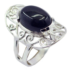 Black Onyx Solitaire German Silver Black Gems Classic Art Deco Ring Jewelry