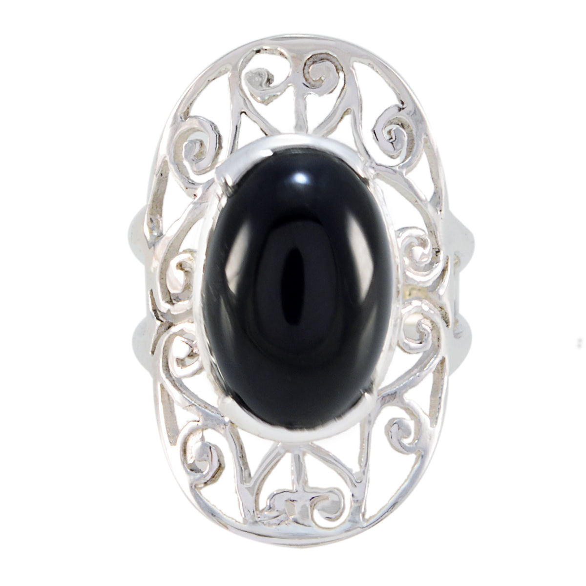 Black Onyx Solitaire German Silver Black Gems Classic Art Deco Ring Jewelry