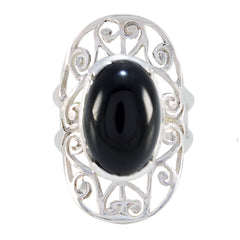 Black Onyx Solitaire German Silver Black Gems Classic Art Deco Ring Jewelry