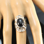 Black Onyx Solitaire German Silver Black Gems Classic Art Deco Ring Jewelry