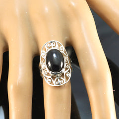Black Onyx Solitaire German Silver Black Gems Classic Art Deco Ring Jewelry