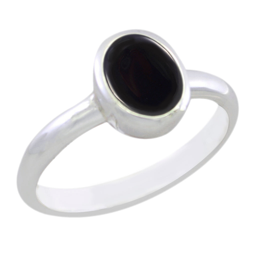Black Onyx Solitaire Turkish 92.5 Silver Black Gemstone Delicate Luxurious Ring Jewellery