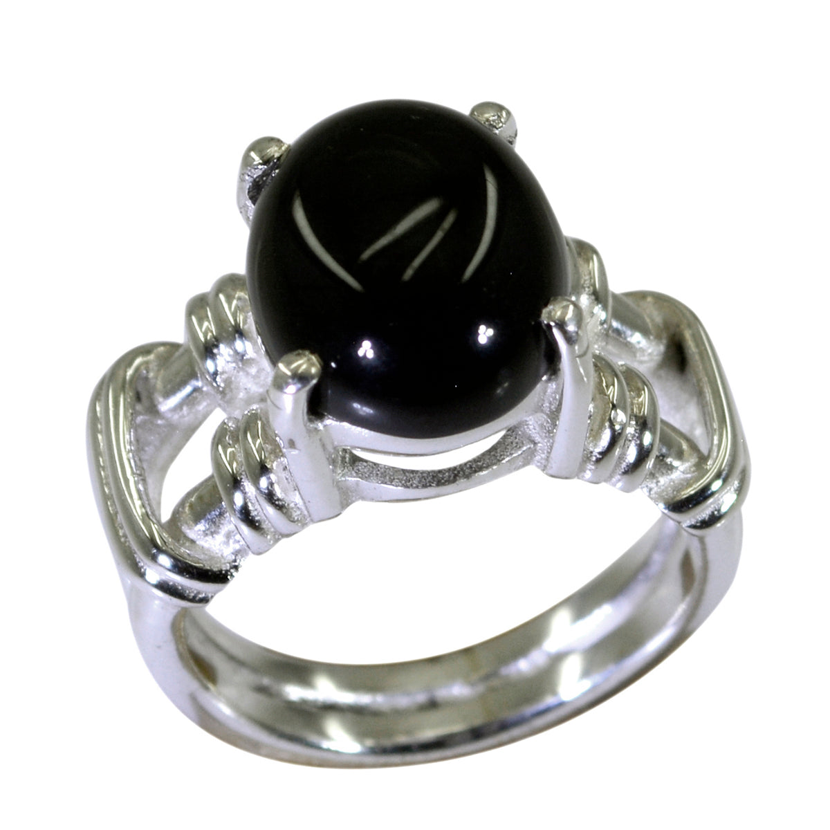 Black Onyx Solitaire Middle Eastern Silver Black Gems Eye catching Rope Wire Ring Jewellery