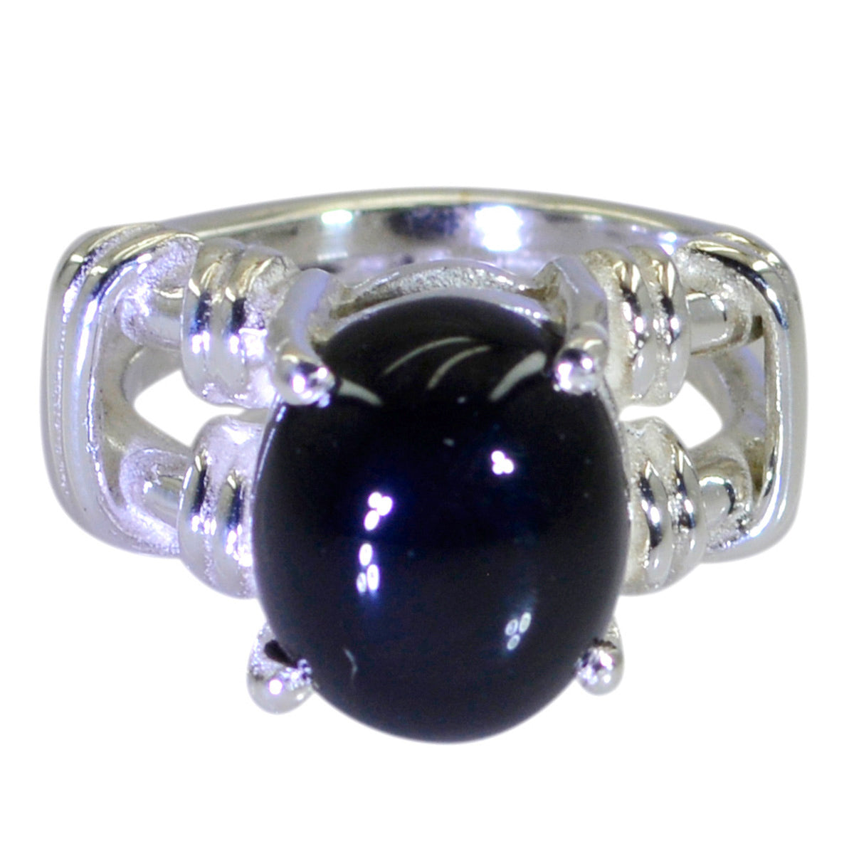Black Onyx Solitaire Middle Eastern Silver Black Gems Eye catching Rope Wire Ring Jewellery