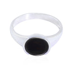 Black Onyx Solitaire Japanese 92.5 Silver Black Gems Dainty Trendy Ring Jewellery