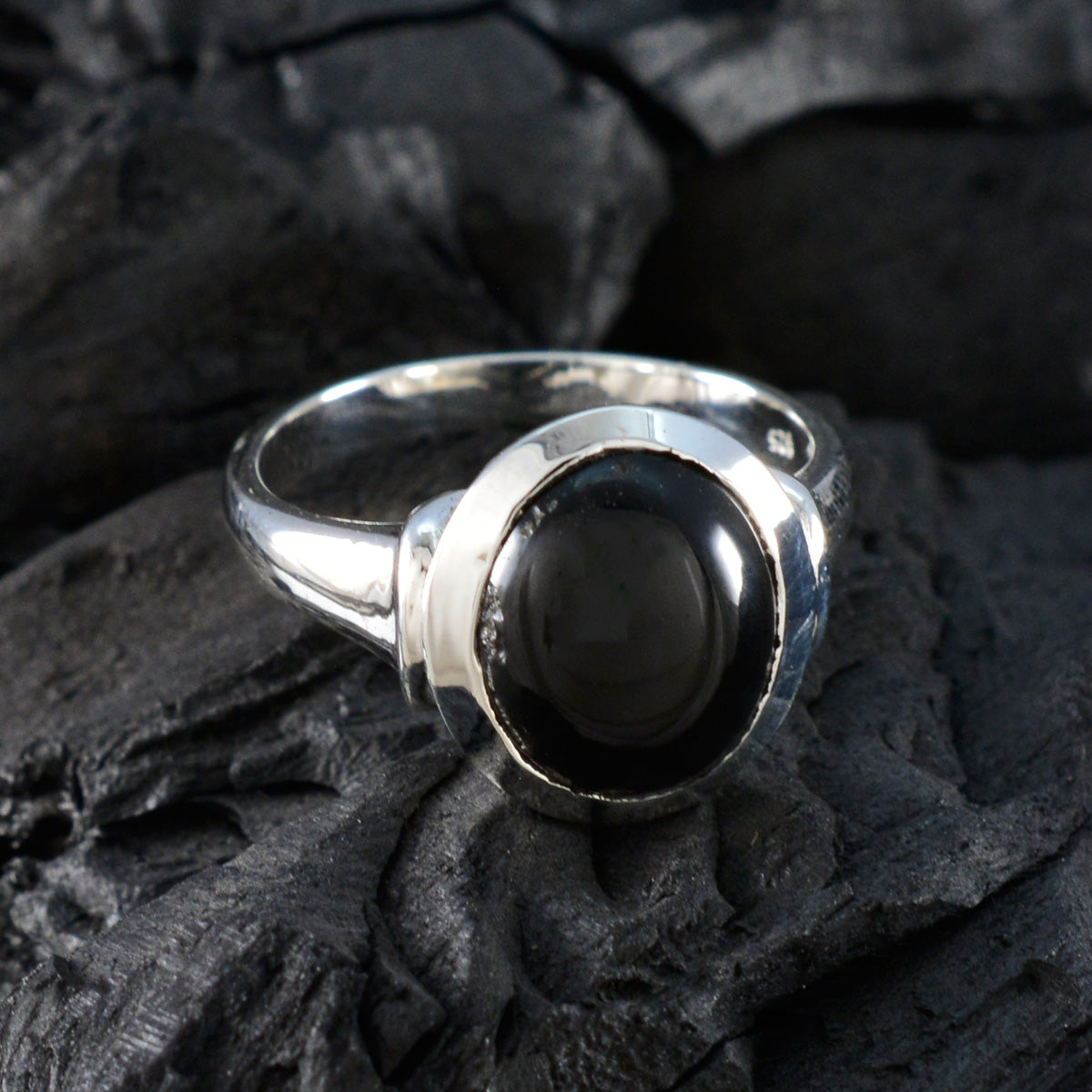 Black Onyx Solitaire German Silver Black Gemstones Slim Artisan Ring Jewelry