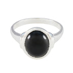 Black Onyx Solitaire German Silver Black Gemstones Slim Artisan Ring Jewelry