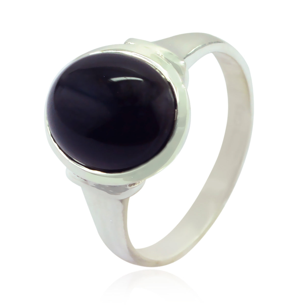 Black Onyx Solitaire German Silver Black Gemstones Slim Artisan Ring Jewelry