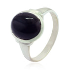 Black Onyx Solitaire German Silver Black Gemstones Slim Artisan Ring Jewelry