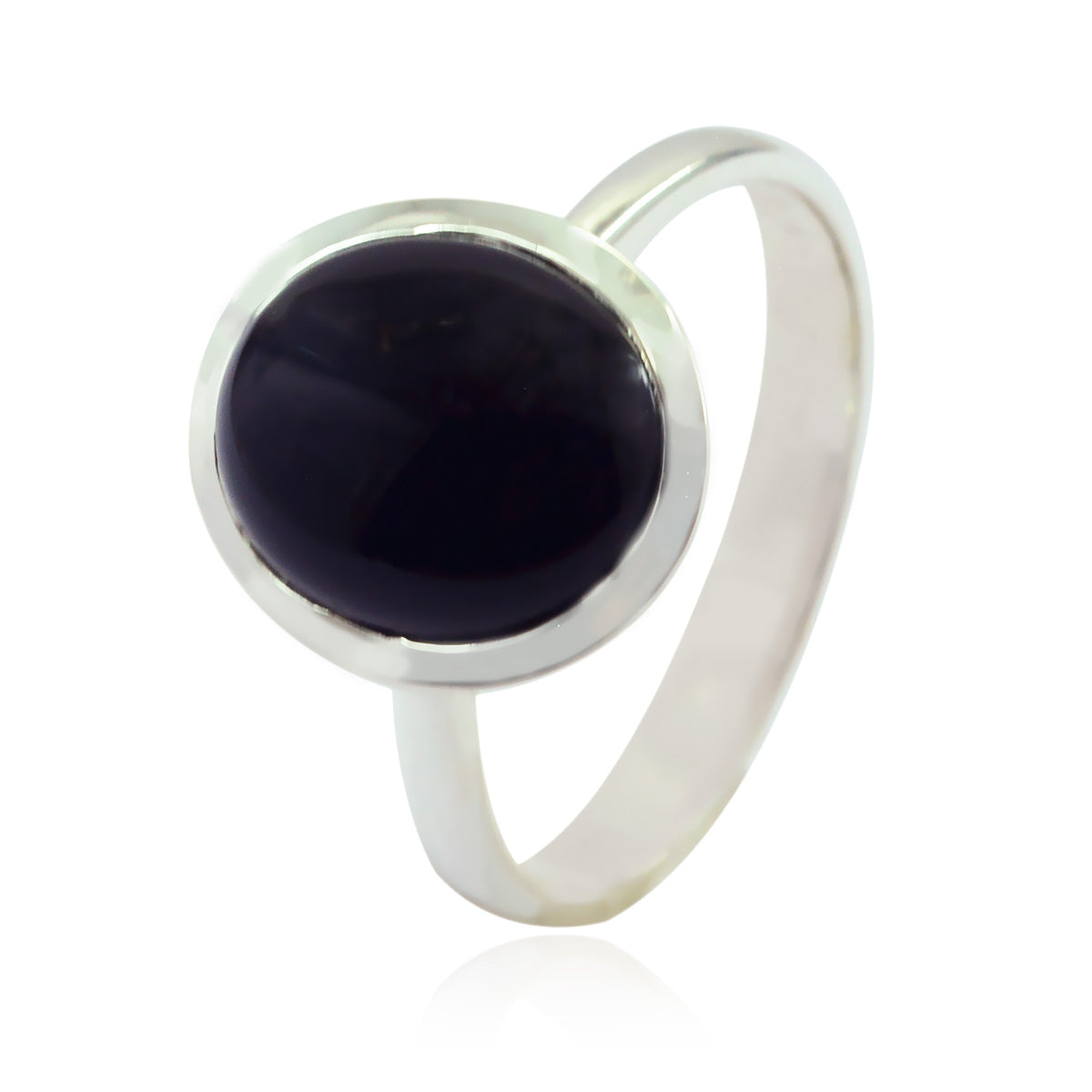 Black Onyx Solitaire Korean Sterling Silver Black Gems Whisper thin Trendy Ring Jewelry