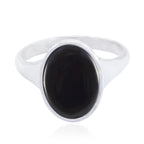 Black Onyx Solitaire French 925 Silver Black Gemstones Minimal Trendy Ring Jewellery
