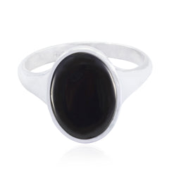 Black Onyx Solitaire French 925 Silver Black Gemstones Minimal Trendy Ring Jewellery