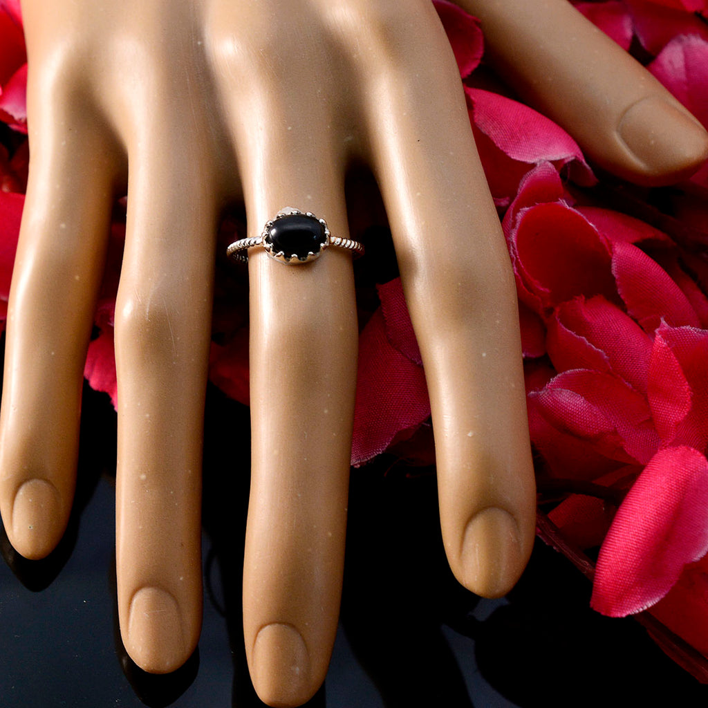 Black Onyx Solitaire American 925 Silver Black Gemstones Elegant  Twist Ring Jewelry