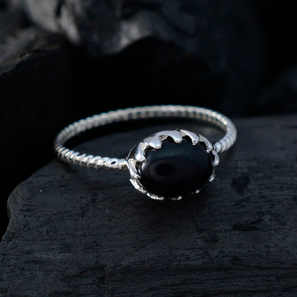 Black Onyx Solitaire American 925 Silver Black Gemstones Elegant  Twist Ring Jewelry