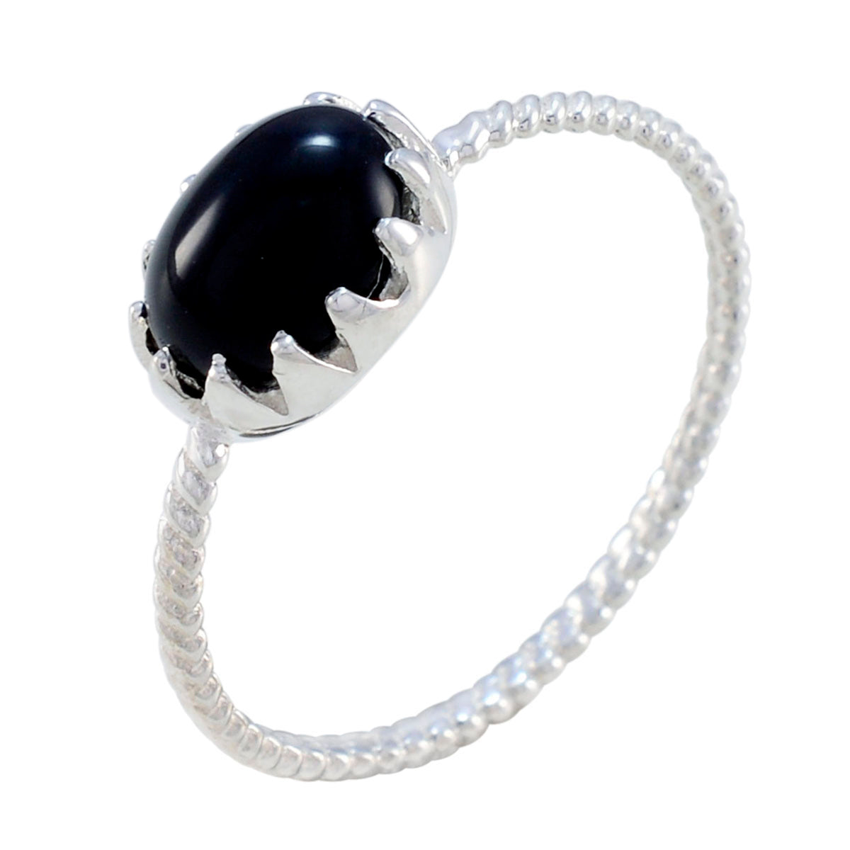Black Onyx Solitaire American 925 Silver Black Gemstones Elegant  Twist Ring Jewelry