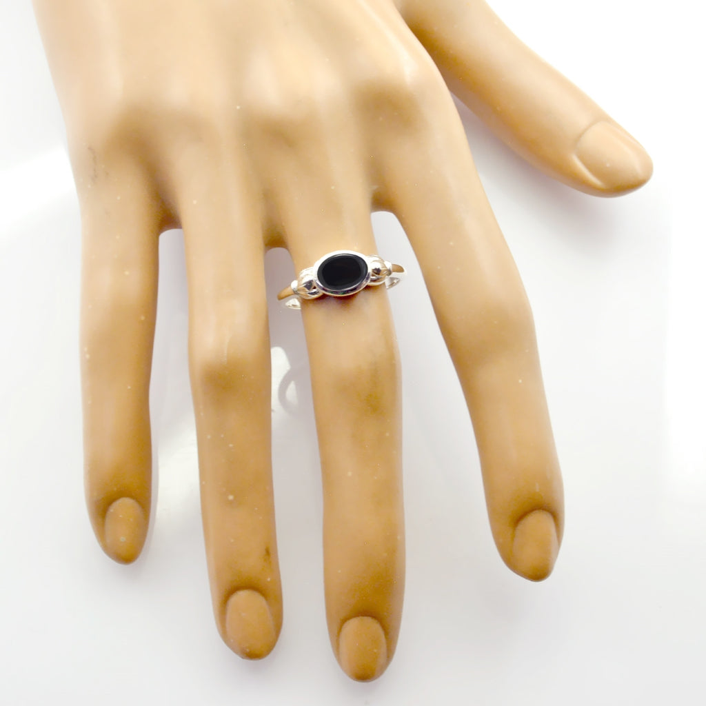 Black Onyx Solitaire Japanese Silver Black Gemstones Whisper thin Contemporary Ring Jewelry