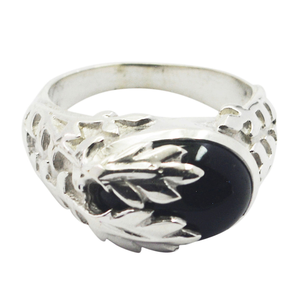 Schwarzer Onyx Solitär Neusilber Schwarze Edelsteine Vielseitiger viktorianischer Ringschmuck Hauptbild