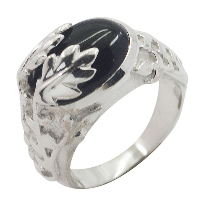 Schwarzer Onyx Solitär Neusilber Schwarze Edelsteine Vielseitiger viktorianischer Ring Schmuck Zweitbild