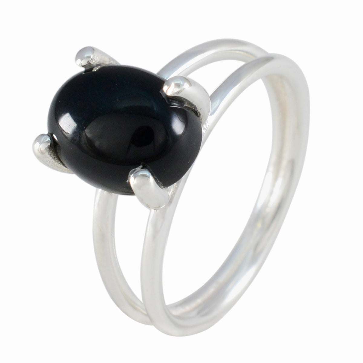 Schwarzer Onyx Solitär Amerikanischer 925 Silber Schwarzer Edelstein Flüsterdünner abstrakter Ring Schmuck Zweitbild