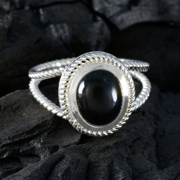 Black Onyx Solitaire Latin American 92.5 Silver Black Gemstone Classic Rope Wire Ring Jewelry