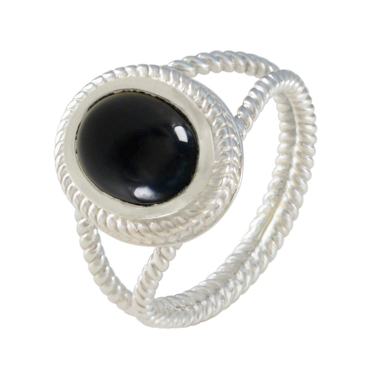 Black Onyx Solitaire Latin American 92.5 Silver Black Gemstone Classic Rope Wire Ring Jewelry