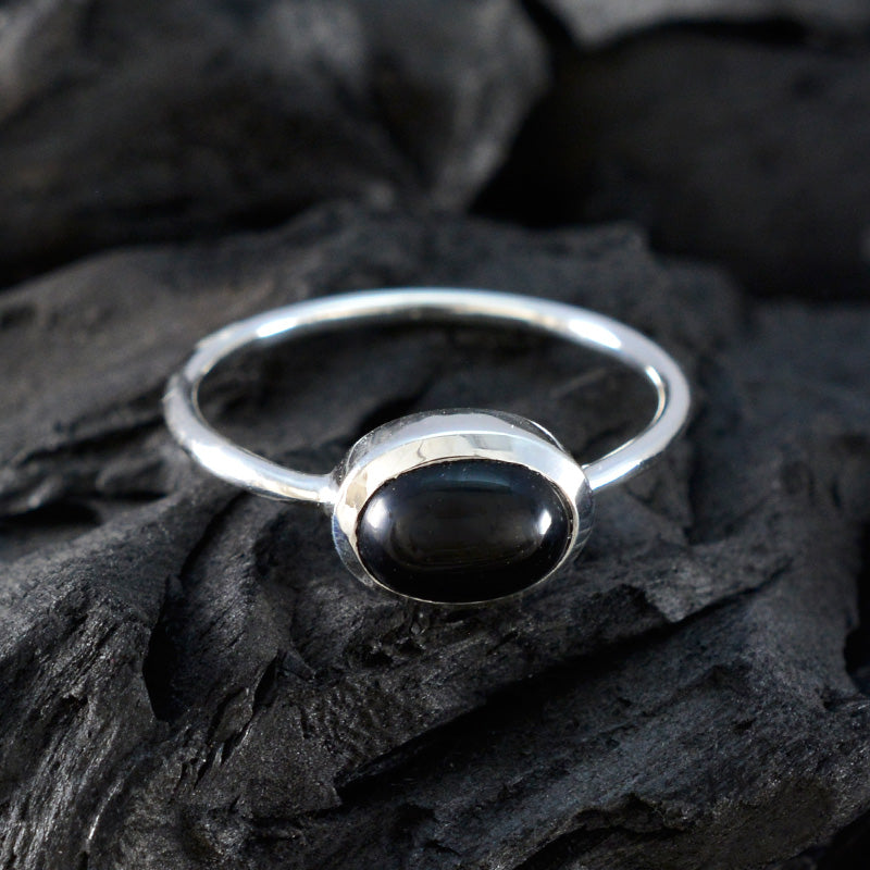 Black Onyx Solitaire Korean 925 Silver Black Gems Elegant  Graceful Ring Jewelry