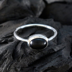 Black Onyx Solitaire Korean 925 Silver Black Gems Elegant  Graceful Ring Jewelry
