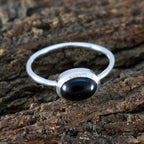 Black Onyx Solitaire Korean 925 Silver Black Gems Elegant  Graceful Ring Jewelry