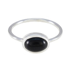 Black Onyx Solitaire Korean 925 Silver Black Gems Elegant  Graceful Ring Jewelry
