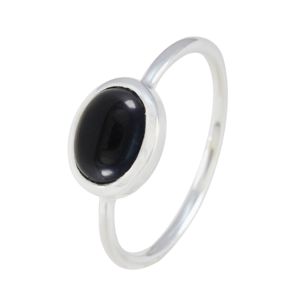 Black Onyx Solitaire Korean 925 Silver Black Gems Elegant  Graceful Ring Jewelry
