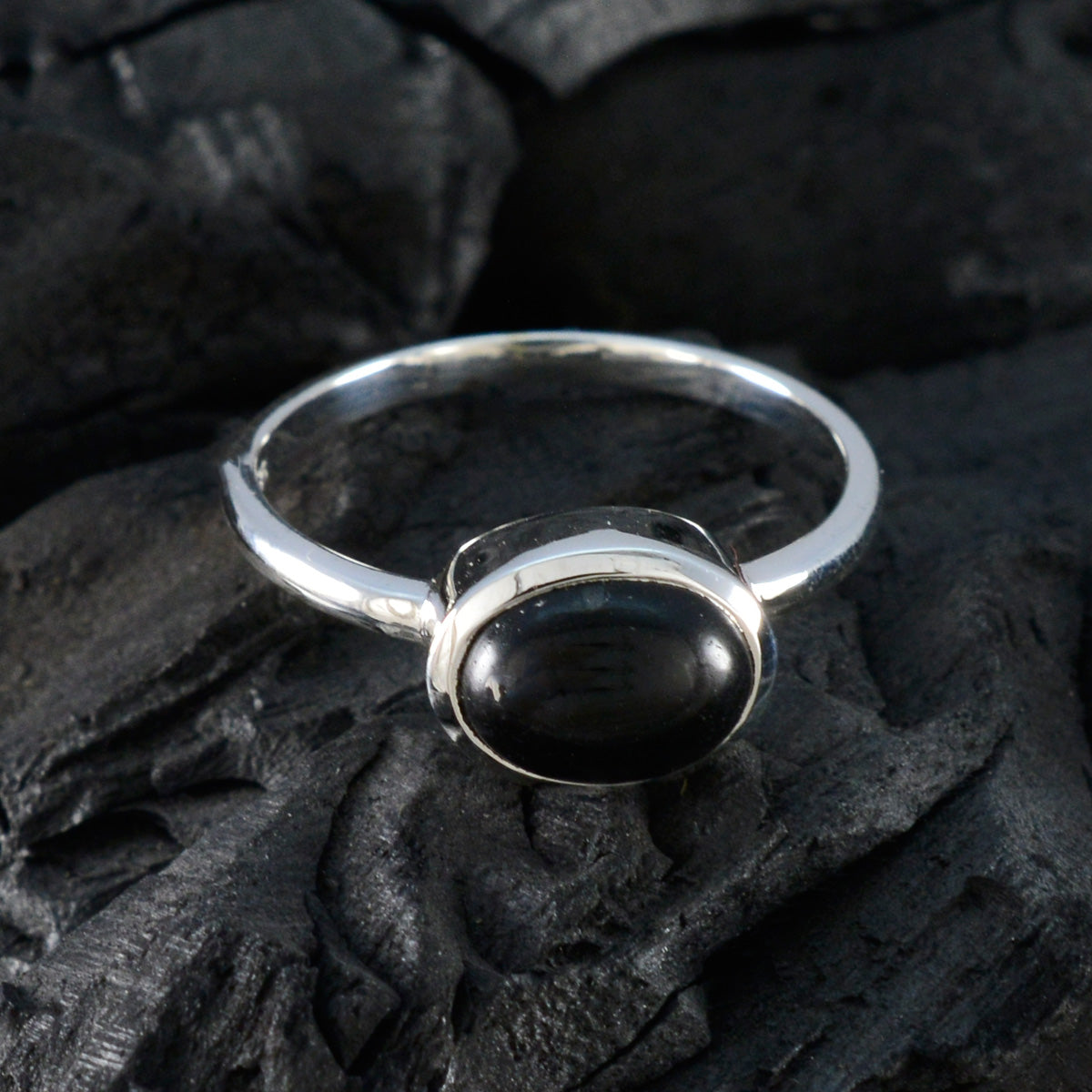 Black Onyx Solitaire Turkish Sterling Silver Black Gemstone Dainty Abstract Ring Jewellery