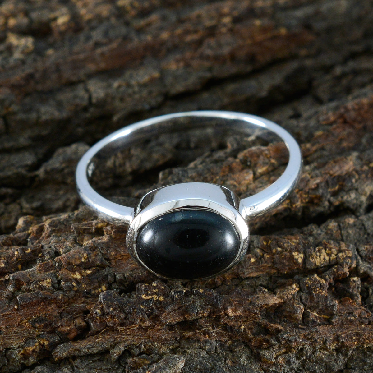 Black Onyx Solitaire Turkish Sterling Silver Black Gemstone Dainty Abstract Ring Jewellery