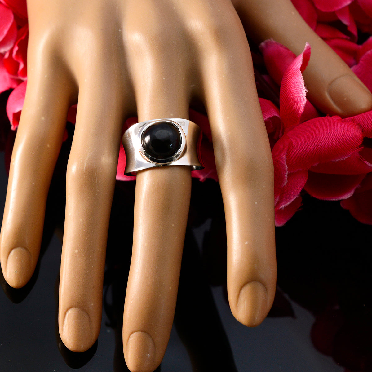 Black Onyx Solitaire Spanish 925 Sterling Silver Black Gems Edgy Armor Band Jewelry