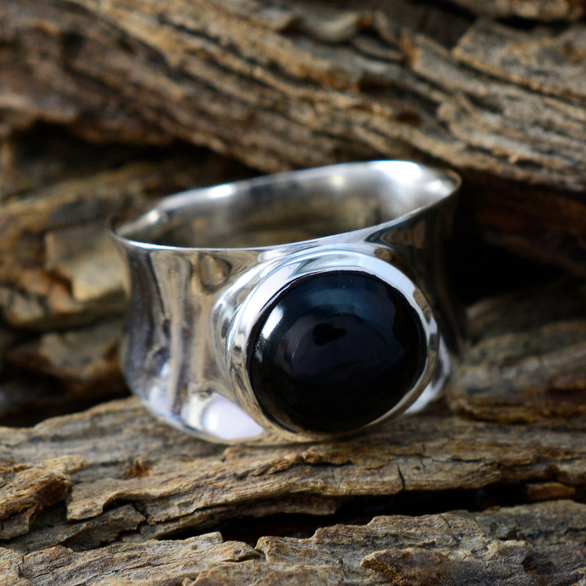 Black Onyx Solitaire Spanish 925 Sterling Silver Black Gems Edgy Armor Band Jewelry