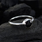 Black Onyx Solitaire Japanese 925 Silver Black Gemstone Dainty Feminine Ring Jewelry