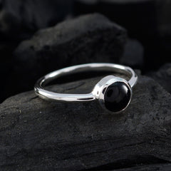 Black Onyx Solitaire Japanese 925 Silver Black Gemstone Dainty Feminine Ring Jewelry