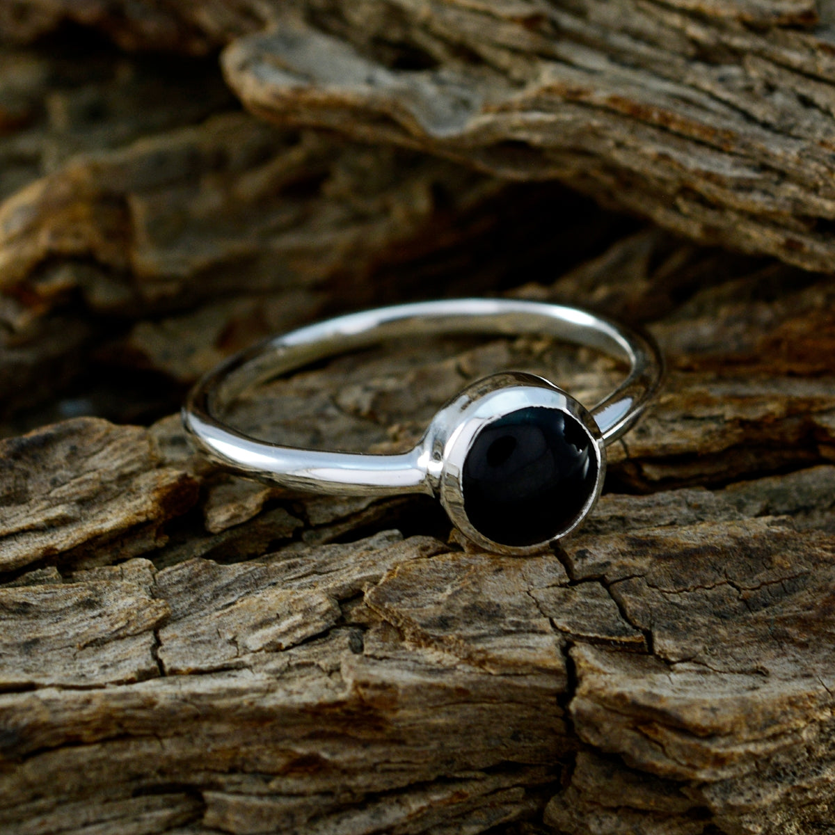 Black Onyx Solitaire Japanese 925 Silver Black Gemstone Dainty Feminine Ring Jewelry